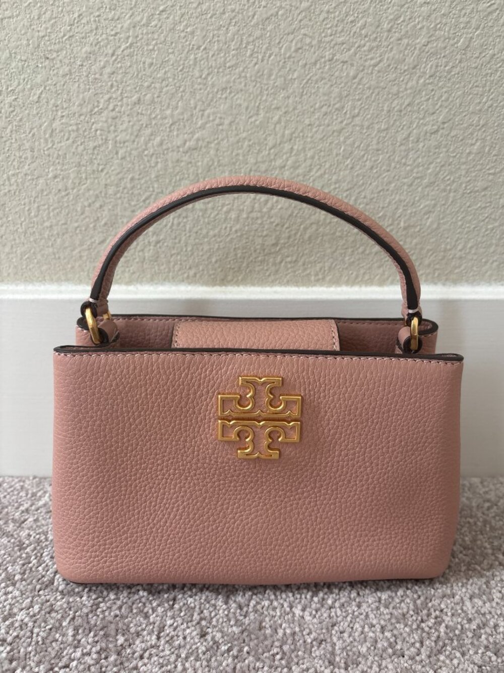 NEW Tory Burch Britten Micro Crossbody Bag Blush Pink Gold Leather